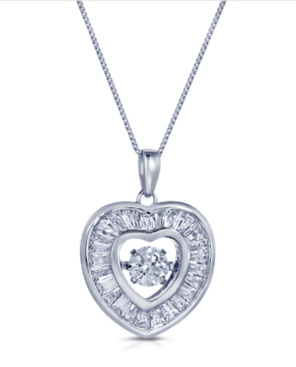 12123 STERLING SILVER CZ DANCING STONE HEART NECKLACE