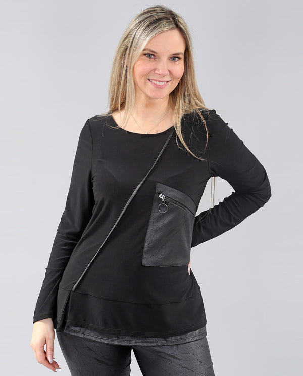 MICHAEL TYLER 1703 ZIP POCKET LONG SLEEVE TOP