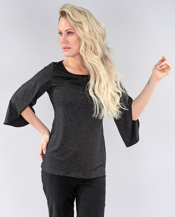 MICHAEL TYLER 1744 3/4 SLEEVE SPARKLE TOP black