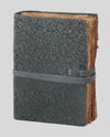 19027B 8 IN LEATHER FLORAL EMBOSSED JOURNAL BLACK