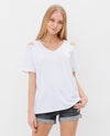 VOCAL 19282S LASER CUT SHORT SLEEVE TOP WITH STONES - USA OFF WHITE