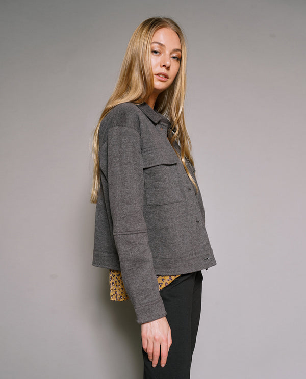 MYSTREE 19416 BUTTON DOWN JACKET WITH VELVET DETAIL CHARCOAL