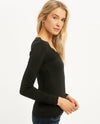 MYSTREE 19551 LACE V-NECK LONG SLEEVE MODAL TOP BLACK