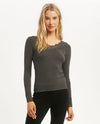 MYSTREE 19551 LACE V-NECK LONG SLEEVE MODAL TOP CHARCOAL