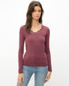 MYSTREE 19551 LACE V-NECK LONG SLEEVE MODAL TOP MAROON