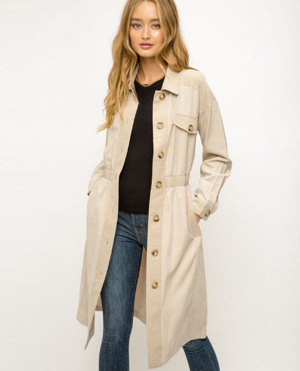 MYSTREE 19674 TONAL BLOCK TRENCH COAT BEIGE