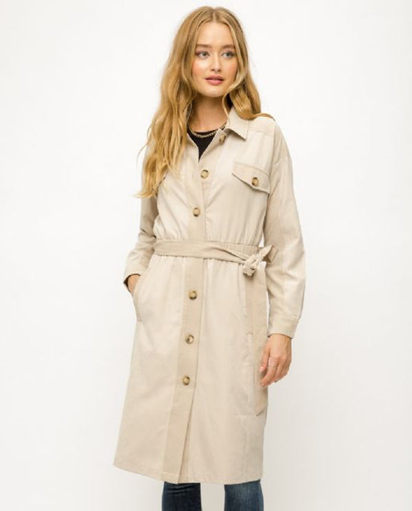 MYSTREE 19674 TONAL BLOCK TRENCH COAT BEIGE