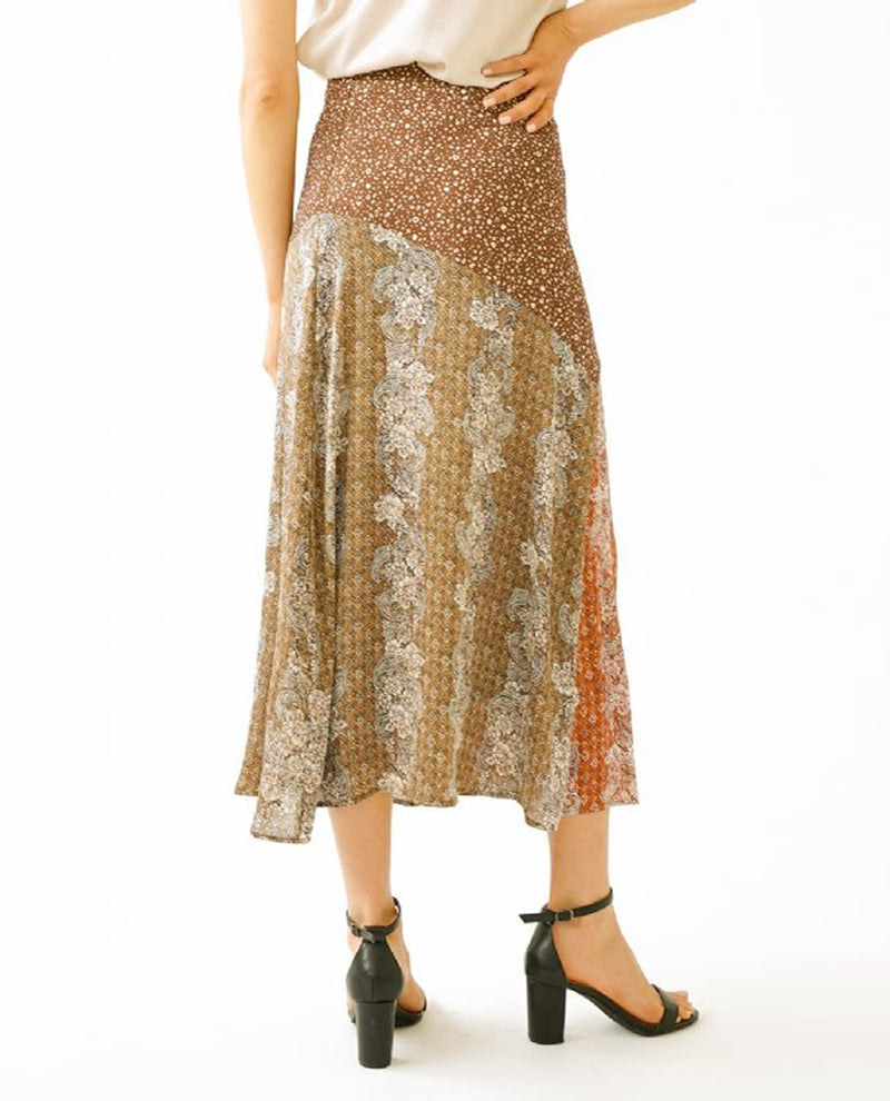 MYSTREE 19698 MIX PRINT A-LINE SKIRT OLIVE RUST