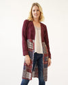 MYSTREE 19714 MIX MEDIA PLEATED LONG CARDIGAN BURGUNDY MIX