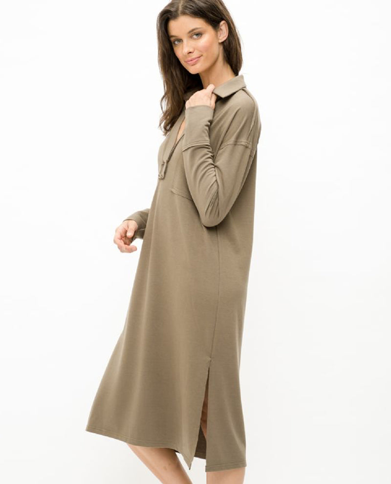 MYSTREE 19877 PULLOVER DRESS WITH RAW EDGE MILITARY OLIVE