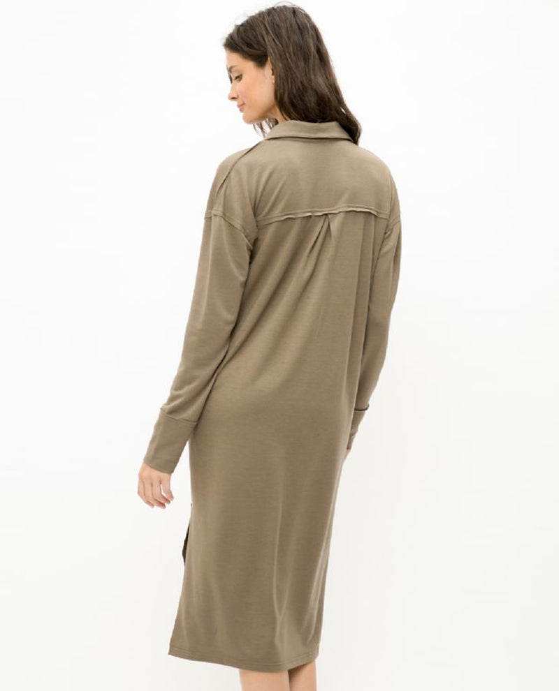 MYSTREE 19877 PULLOVER DRESS WITH RAW EDGE MILITARY OLIVE