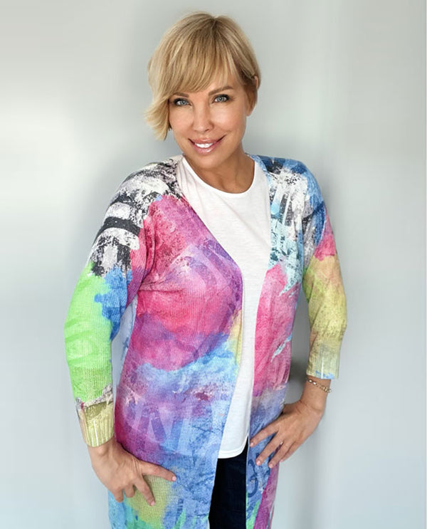 ETHYL 20026V4 PRINT DUSTER SWEATER