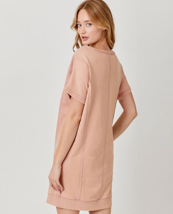 MYSTREE 20105 WASHED TERRY TUNIC DRESS WASHED ROSE