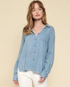 MYSTREE 20144C LINEN BLEND BUTTON SHIRT DENIM BLUE