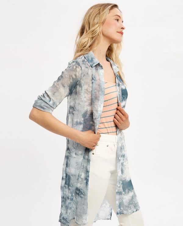 MYSTREE 20202 TIE DYE CHIFFON DUSTER DRESS BLUE