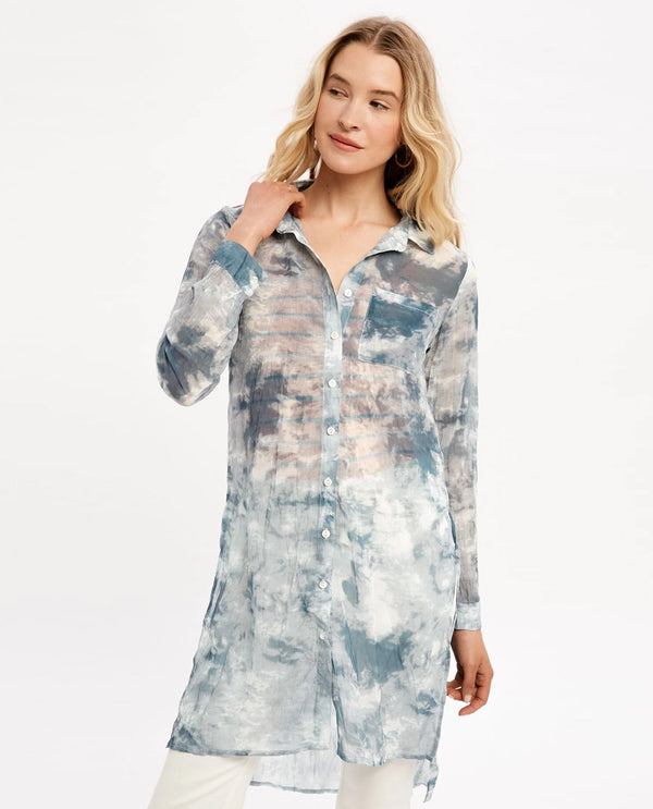 MYSTREE 20202 TIE DYE CHIFFON DUSTER DRESS BLUE
