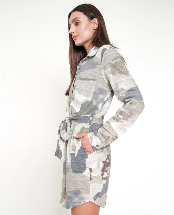 MYSTREE 20247 TEXTURED CAMO SHIRT DRESS GREY