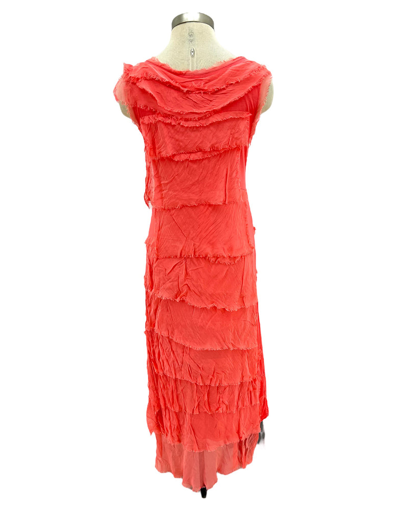 MADE IN ITALY 2031 LAYERED RUFFLE LONG DRESS CORAL