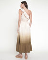 MYSTREE 20341 ONE SHOULDER OMBRE MIDI DRESS CREAM/OLIVE