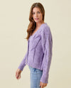 MYSTREE 20425 CABLE KNIT BUTTON CARDIGAN LAVENDER