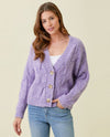 MYSTREE 20425 CABLE KNIT BUTTON CARDIGAN LAVENDER