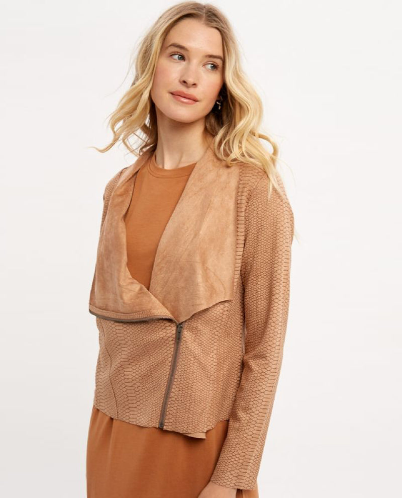 MYSTREE 20474 SNAKE PRINT DRAPE JACKET WITH SIDE ZIP WOOD