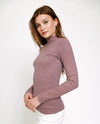 MYSTREE 20563 LETTUCE EDGE MOCK NECK TOP DARK MAUVE