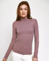 MYSTREE 20563 LETTUCE EDGE MOCK NECK TOP DARK MAUVE