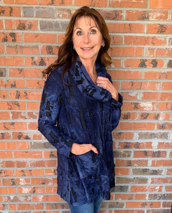 RADZOLI 20612 COWL TUNIC WITH POCKET DENIM