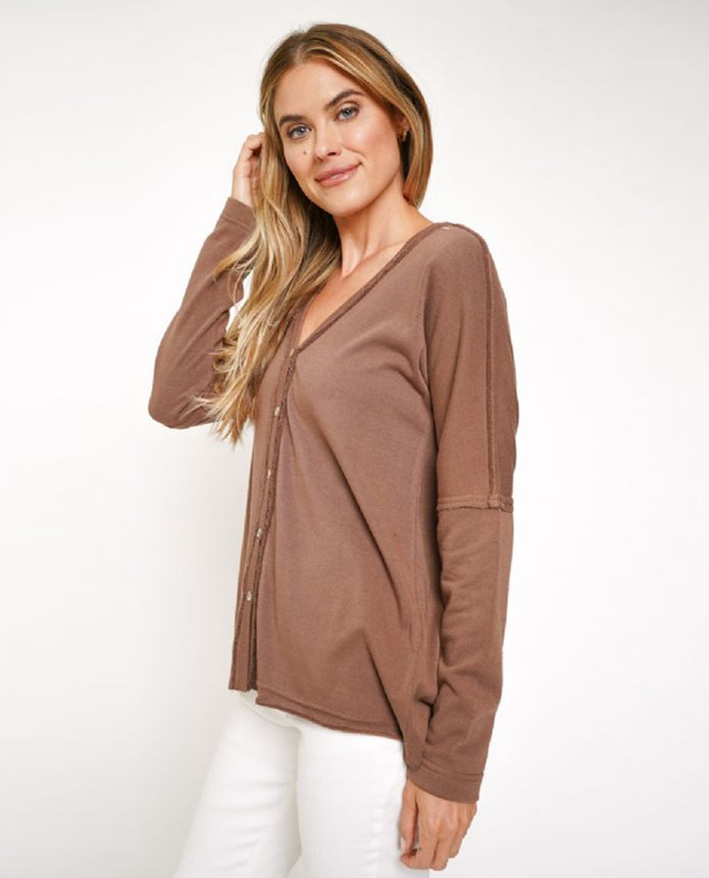 MYSTREE 20626 V-NECK DROP SHOULDER CARDIGAN BROWN