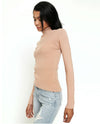 MYSTREE 20653 BUTTON SLEEVE MOCK NECK SWEATER DUSTY ROSE