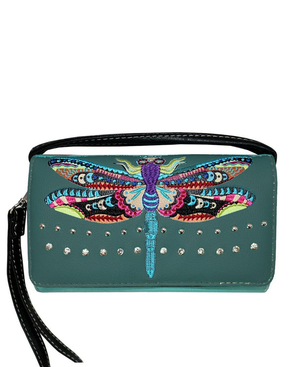 2066W184 EMBROIDERED DRAGONFLY WALLET TEAL 