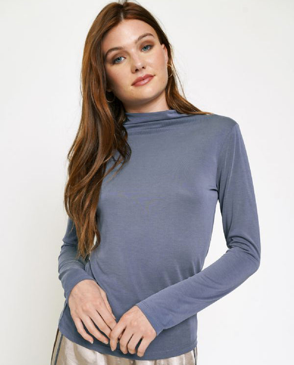 MYSTREE 20722 MOCK NECK LONG SLEEVE TOP DENIM BLUE