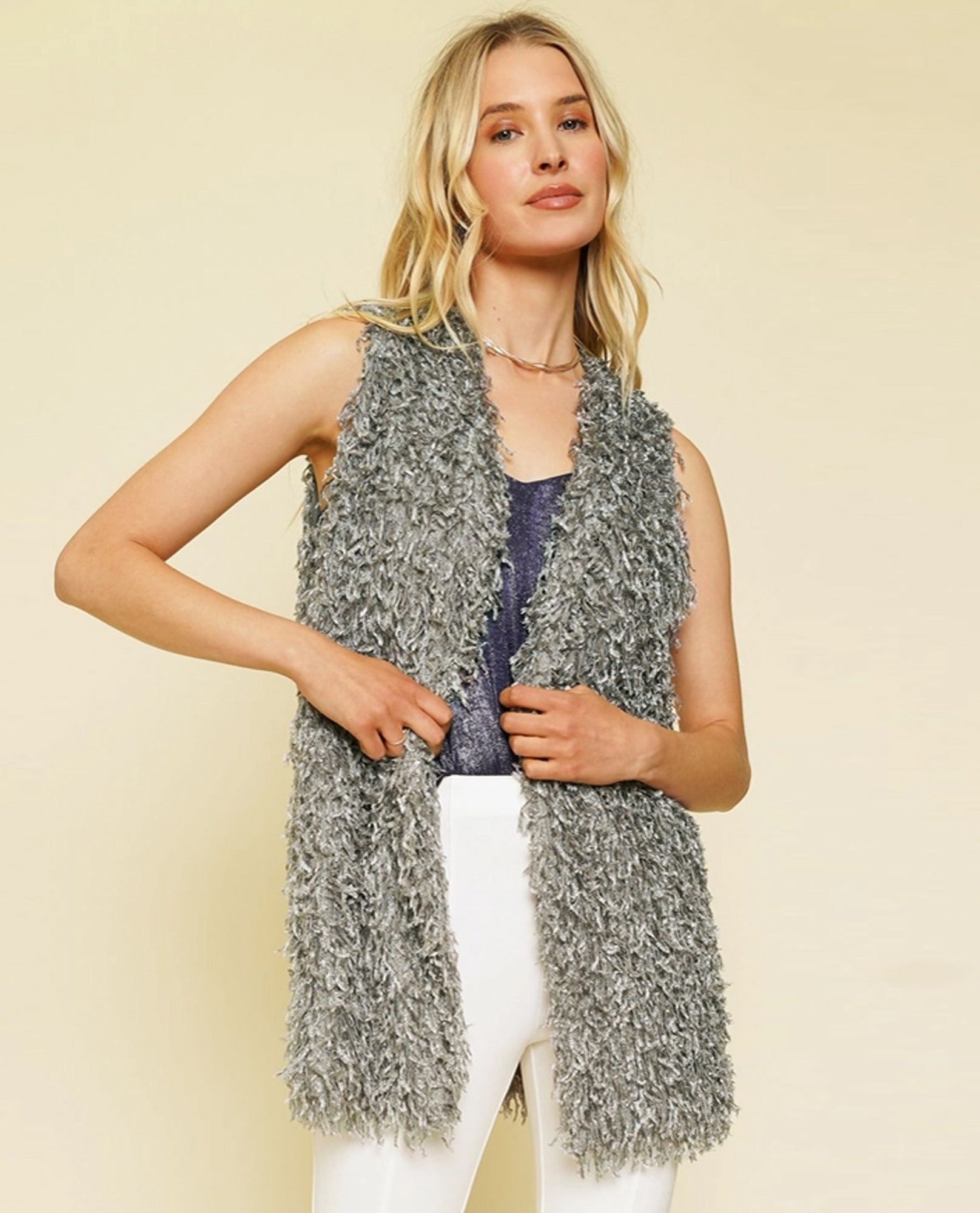 Mystree 20724 Faux Fur Open Vest Faux Fur Vest With Pockets The Clothing Cove 1000