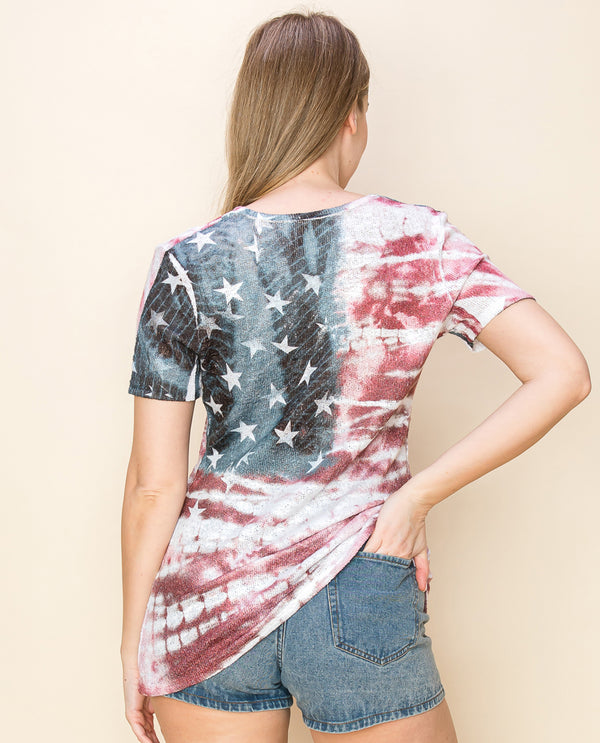 VOCAL 20902S AMERICAN FLAG GRAPHIC SHORT SLEEVE KNIT TOP RED/WHITE/BLUE