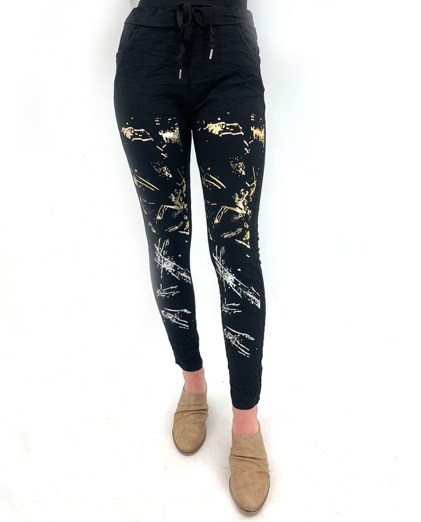 MADE IN ITALY 21088SG SILVER & GOLD FOIL JEGGING BLACK