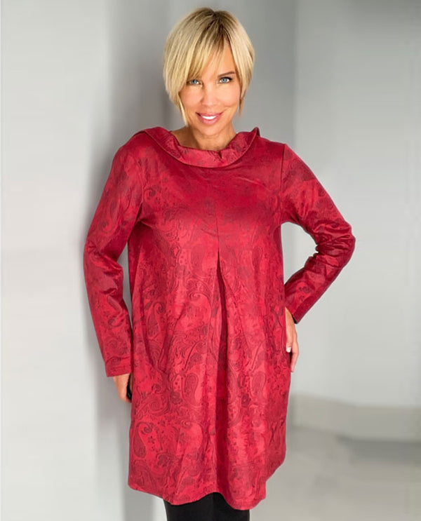 ETHYL 211202 PRINT FAUX SUEDE DRESS RED