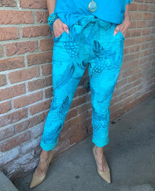 MADE IN ITALY 21144 PRINT PANT TURQUOISE