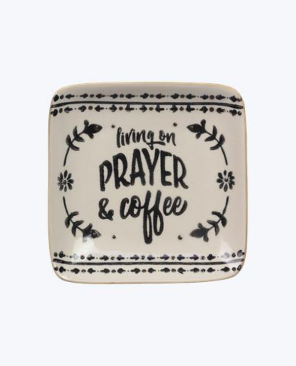 21666 FAITH & COFFEE TRINKET DISH LIVING ON PRAYER