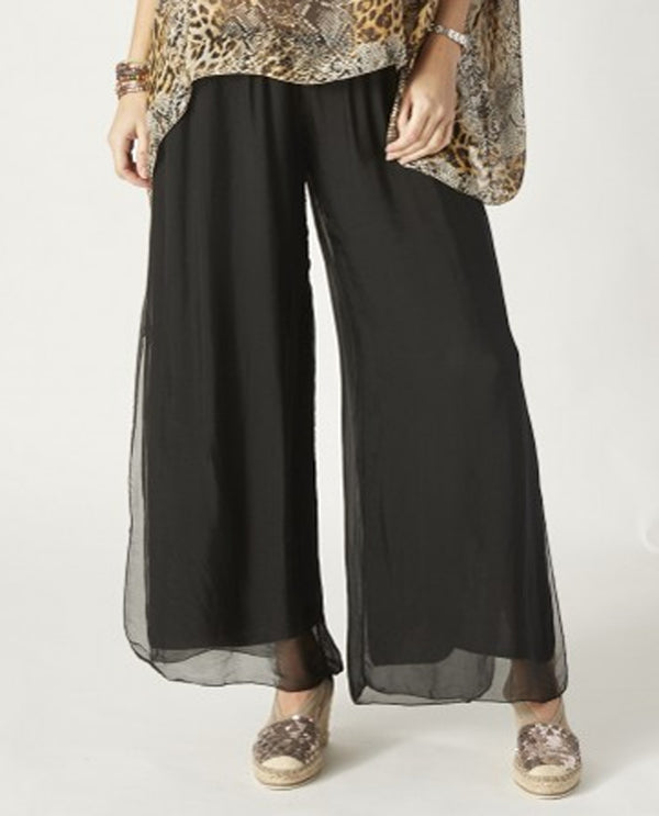 MADE IN ITALY 2184 SILK PANT WITH SLIT BLACK