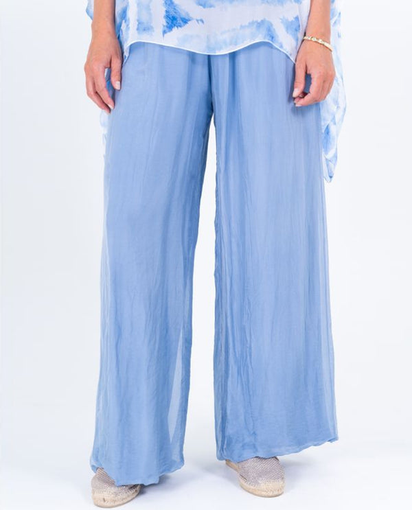 MADE IN ITALY 2184 SILK PANT WITH SLIT BLUE JEAN
