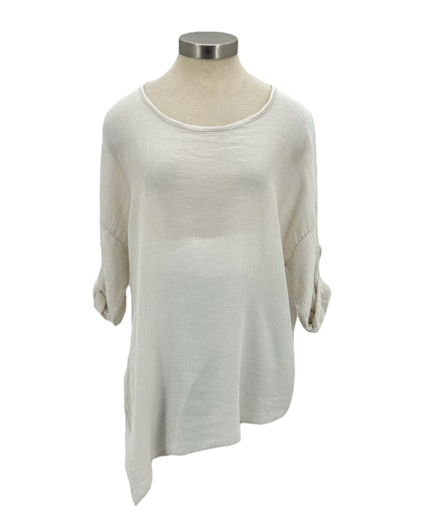 MADE IN ITALY 22612 3/4 SLEEVE TOP WITH SIDE TIE IVORY