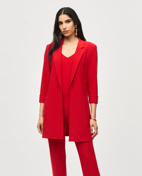 JOSEPH RIBKOFF 233304F24 3/4 SLEEVE LONG BLAZER LIPSTICK RED