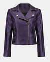 JOSEPH RIBKOFF 234902 METALLIC FAUX LEATHER BIKER JACKET BLACK CURRANT