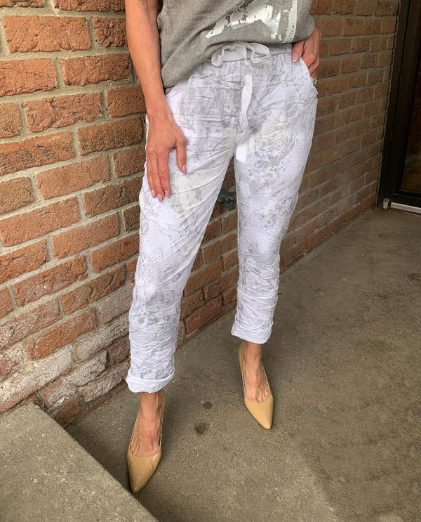 MADE IN ITALY 2371 SWIRL GLITTER PANT WHITE