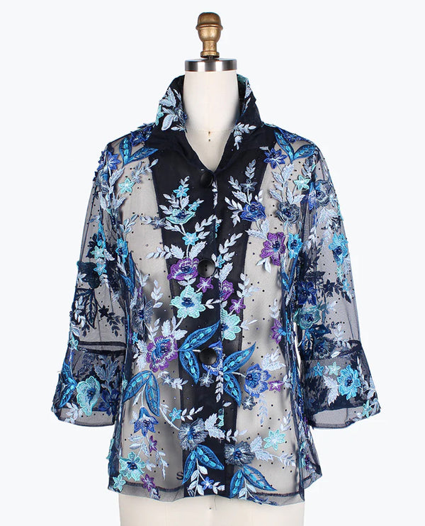 DAMEE 2380  FLORAL EMBROIDERY MESH JACKET BLUE/PURPLE