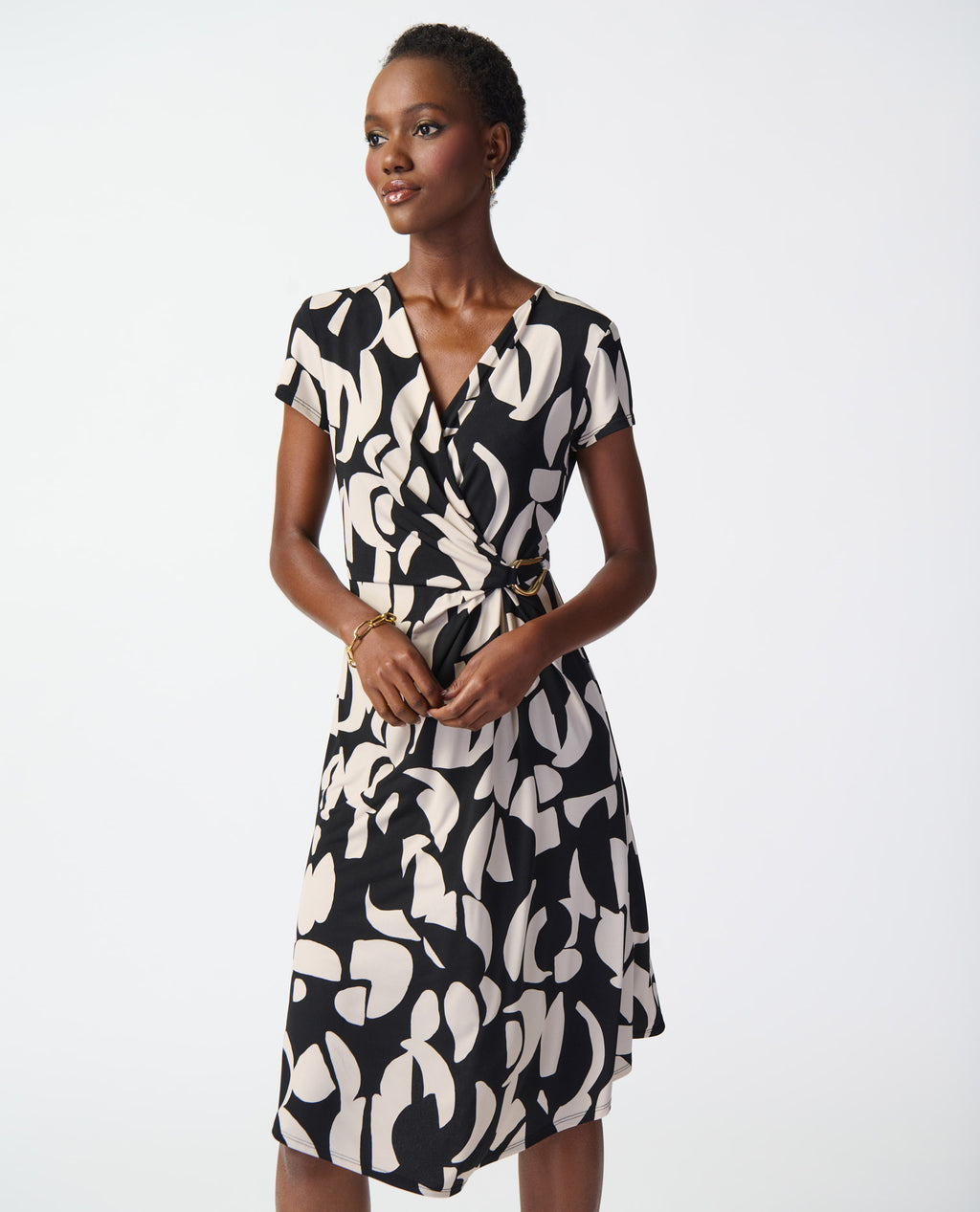 JOSEPH RIBKOFF 241029 ABSTRACT PRINT WRAP DRESS | Fit and Flare Midi