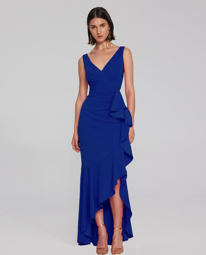 Joseph Ribkoff Midnight Blue Trumpet Gown with Rhinestone Detail Style –  Luxetire