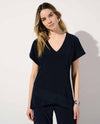 JOSEPH RIBKOFF 242132 DOLMAN SHORT SLEEVE HI-LO TOP WITH TRIM NEW MIDNIGHT