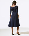 JOSEPH RIBKOFF 243743 OFF SHOULDER BELTED MIDI DRESS MIDNIGHT BLUE